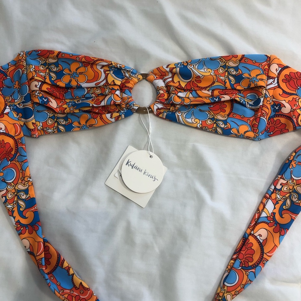 Kulani Kinis Orange and Blue Floral Ring Bikini Top